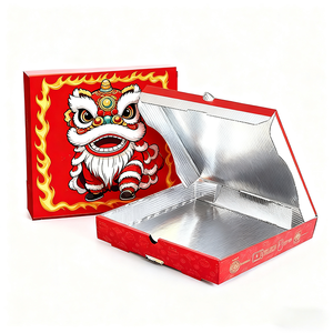 Tùy Chỉnh Mỡ Chịu Mài Mòn Nhiệt Màu Đỏ Giấy Bánh <span class=keywords><strong>Pizza</strong></span> Hộp Chủ Với Lá Nhôm Nội Thất 12Inch 33Cm Bánh <span class=keywords><strong>Pizza</strong></span> Hộp - Product Image 1