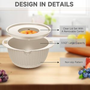 4-1 Stainless Steel Colander with Bowl Set <b>Measuring</b> <b>Spoons</b> & Fruit Strainer Eco-Friendly Kitchen Tool with Rotatable Design - Product Image 4