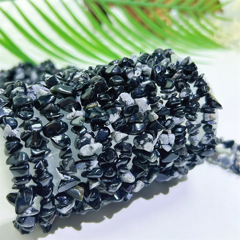 Wholesale crystal jewelry romantic round bead healing natural snowflake obsidian chips bracelet for presents decoration