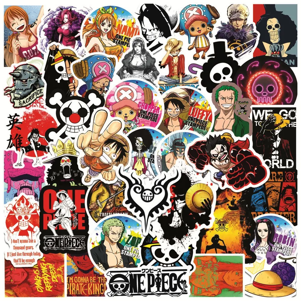 50Pcs One Piece Anime Stickers For Children Skateboard Luggage Laptop Fridge Wall Bottle Decorative Stickers One Piece