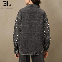 Veste en jean LARSUR sur mesure avec clous, perles et diamants, lavage délavé, chemise en jean pour femmes