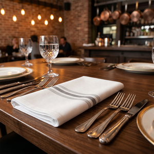 Serbet Bistro Putih Abu-abu Bergaris Komersial 18x22 Poliester Spun 12s MJS Tebal untuk Restoran Hotel - Product Image 6