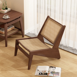 Silla Geométrica de Ratán, Chaise Longue Color Nogal, Reclinable para Sala de Estar o Balcón - Product Image 1