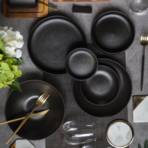 Piatto Rotondo <span class=keywords><strong>in</strong></span> Gres Effetto <span class=keywords><strong>Ghisa</strong></span> Nero per Ristoranti, Hotel e Casa <span class=keywords><strong>in</strong></span> Stile Giapponese - Product Image 1