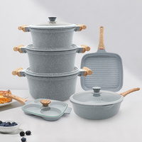 Ensemble de casseroles et poêles en céramique marron antiadhésives en granit, robustes, en aluminium moulé, sans PFAS, écologiques, pour la maison, OEM
