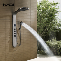 Système de douche mural contemporain à LED avec affichage numérique de la température, panneau cascade brossé doux et jets colonne pour un style moderne
