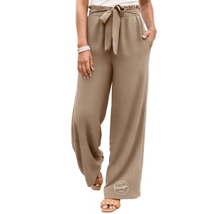 Pantalones de alta calidad personalizados nueva tendencia al por mayor pantalones largos de pierna ancha de color sólido para mujer con bolsillos - Product Image 6