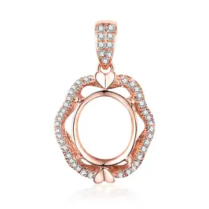 Fine Jewelry Pendant Oval 9x11mm Semi Mount Pendant Setting Real Diamond 14K Solid Gold Mount For Pendant