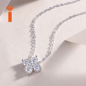Collana con Ciondolo a Quadrifoglio in Moissanite, Design Trendy ed Estetico, <span class=keywords><strong>Argento</strong></span> <span class=keywords><strong>925</strong></span> N13597 con Certificato GRA, Placcato in Rodio, Collana Statement per Donna - Product Image 5