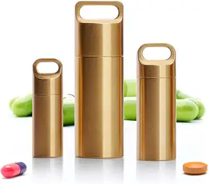 Brass Pill Box Keychain, Waterproof Dry Pill Fob Case Container Holder for Purse Pocket Outdoor Hiking Camping EDC Tool Kit