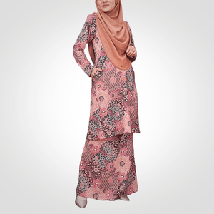 SIPO Eid Modest Straight Baju Kurung Hot Selling Modern Floral Print <b>Muslimah</b> Perempuan <b>Dress</b> Charming Pink Kurung Pahang - Product Image 3