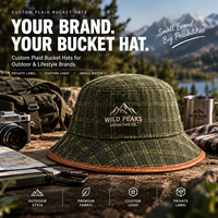 Chapeau Bob à Carreaux Marque Privée avec Logo Personnalisé, Faible MOQ, Petites Séries, Chapeau à Large Bord pour Boutiques en Ligne