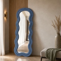 Miroir sur pied contemporain en tissu de velours ondulé, forme irrégulière moderne, miroir décoratif en verre pleine longueur