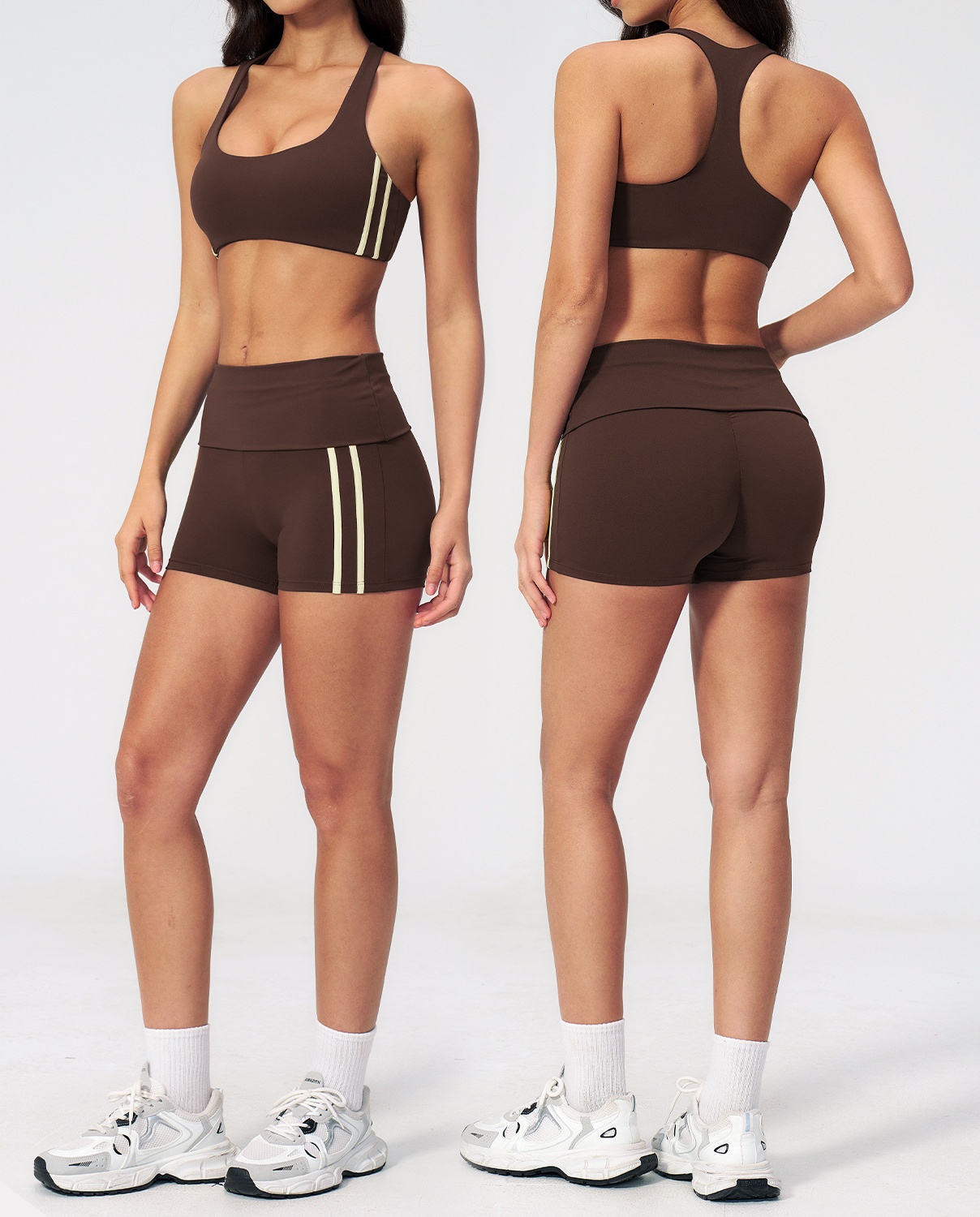 Two-Piece Yoga Set with Side Stripe for Gym and Studio Wear Accent Supportive Crop Top for Women High-Waist Fitness Activewear