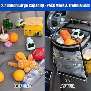 <span class=keywords><strong>Poubelle</strong></span> de voiture pliable personnalisée de 2,7 gallons avec couvercle anti-fuite, poches de rangement, organisateur de <span class=keywords><strong>coffre</strong></span> pliable, noir camouflage - Product Image 2