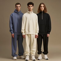 Setelan Olahraga Trendy Quarter Zip Fleece dengan Bordir Logo, Bahan Lembut untuk Streetwear