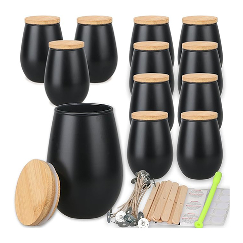 Hot Sale Making Kits 11oz Candle Jars With Bamboo Lids Bulk Empty Oval Design Glass Candle Jars for Making Candles