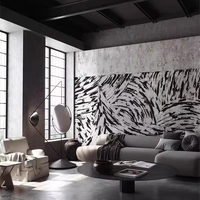 Papier peint mural noir et blanc Art Déco à texture de coups de pinceau, peinture d'art moderne, décoration intérieure pour chambre, café, hôtel