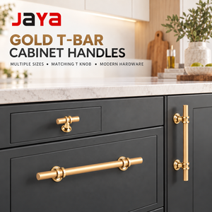 Gagang dan Kenop Kabinet T Bar dari Paduan Seng Emas JAYA 64 96 128mm untuk Lemari Dapur, Laci, dan Kabinet - Product Image 1