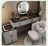 Ayarlanabilir LED Işıklı Aynalı Modern Makyaj Masası, Yatak Odası İçin Çok Fonksiyonlu Masif Ahşap Tuvalet Masası