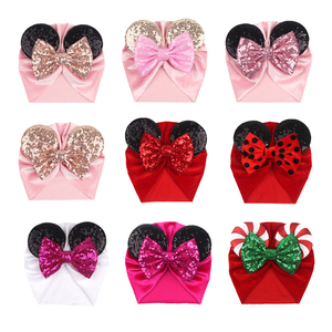 Thời Trang Cổ Điển Tai Chuột Nhung Đầu Bọc 5 ''<span class=keywords><strong>Sequin</strong></span> Bow Turban Cô Gái Đàn Hồi Headband Trẻ Sơ Sinh Beanie Cap Cho Bé - Product Image 5