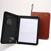 Portafolio de Cuero A4 Promocional para Negocios, con Cierre, Logotipo Personalizado, Organizador Duradero, Bloc de Notas, Calculadora, Corporativo
