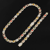 Bracelet chaîne cubaine 12 mm en laiton avec pierres colorées et zircone cubique taille baguette, style hip-hop, vente en gros, conception personnalisée