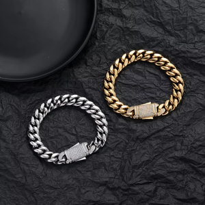 12MM <b>Cuban</b> Necklace, Men's Copper Full Zirconium Necklace, Stainless Steel Spring Buckle <b>Cuban</b> <b>Chain</b> Tanjing Fashion - Product Image 3