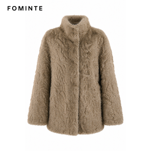 Veste en fausse fourrure de lapin pour <span class=keywords><strong>femme</strong></span>, <span class=keywords><strong>manteau</strong></span> d'hiver doux et moelleux à col montant, vêtement d'extérieur court de luxe, élégant et tendance, vente en gros OEM - Product Image 1