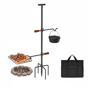 <span class=keywords><strong>Parrilla</strong></span> Giratoria Ajustable en Altura con Revestimiento de Acero, <span class=keywords><strong>Parrilla</strong></span> Portátil para Exteriores con Bolsa de Almacenamiento para Acampar - Fácil de Montar - Product Image 1