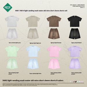 Bộ đồ hè nam thời trang 2025 mới nhất, áo thun ngắn tay rộng rãi và quần đùi, chất liệu đã qua xử lý làm cũ, nhuộm phun kiểu vintage, bộ đôi thời trang. - Product Image 2