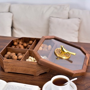 Bandeja de madera de nogal para frutos secos, caja creativa para aperitivos, bandeja de madera portátil para dulces, semillas de melón, frutos secos y nueces. - Product Image 1