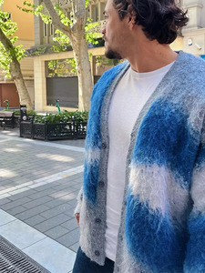 <span class=keywords><strong>Cardigan</strong></span> da Uomo con Logo Personalizzato, Maglione Invernale a Righe con Scollo a V, Cappotto Casual in Lana Mohair Spazzolata e Pelosa - Product Image 5
