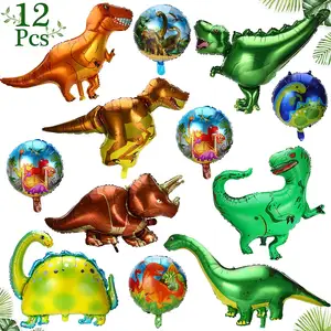 Balões laminados de dinossauro, balão de hélio de desenho animado para decoração de festas de aniversário das crianças