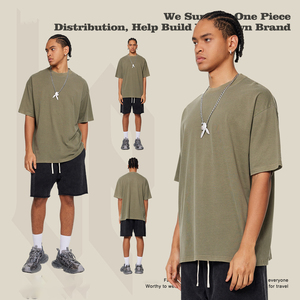 Camiseta de algodón lavado de 270 g para hombre, estilo retro juvenil, holgada, estilo urbano europeo y estadounidense, oversize. - Product Image 4