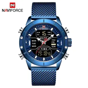 NAVIFORCE 9153 Fashion Business Men Quartz Watch Men Accessories Luxury Watch Luminous Hand Dual Display LCD Digital Wrist Watch