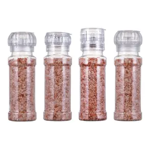 Hot 200ml Clear Spice Seasoning Shaker PET Manual Salt Grinder Jar Salt And Pepper Mill Bottle With Plastic Grinding Cap