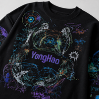 Fabricant de vêtements personnalisés OEM ODM, sweat-shirt à col rond surdimensionné pour homme, tissu French Terry, impression graphique sur toute la surface, streetwear