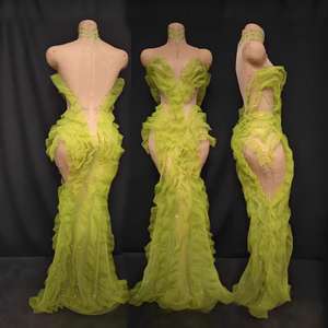 Robe longue en maille ornée de strass scintillants pour bal de promo, anniversaire, célébration, soirée, tenue de soirée en boîte de nuit, spectacle, scène, ou mariage 2026 - Product Image 4