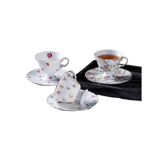 Tasse à thé et soucoupe en céramique polygonale artistique, couleur sous-glaçure, café concentré amer, décoré de motifs floraux - Product Image 1