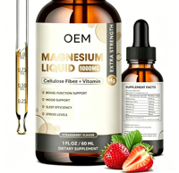 Gouttes de magnésium liquide extra-fortes saveur fraise avec fibres et vitamines pour soutenir la santé intestinale, l'humeur, le sommeil et le bien-être équilibré face au stress