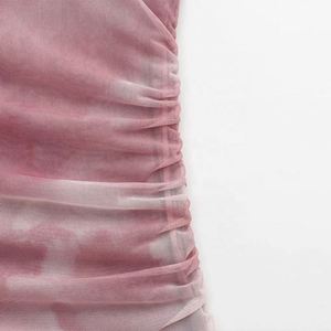 Robe plissée en soie et résille pour femme, style vintage, sans manches, collection Printemps - Product Image 5