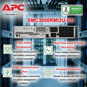 Schneider APC SMC3000RMI2U-CH เครื่องสำรองไฟแบบแร็คเฟสเดียว 3000VA/2100W 2U พร้อมจอแสดงผล LCD สำหรับตรวจสอบการทำงานของเซิร์ฟเวอร์ธุรกิจ - Product Image 4