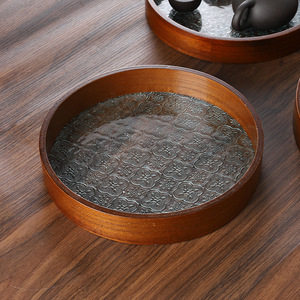 Bandeja Redonda de Madera y Vidrio Mystic Arts 2321H, Bandeja Decorativa para Servir Té y Frutas, Bandeja de Almacenamiento para Sala de Estar - Product Image 1