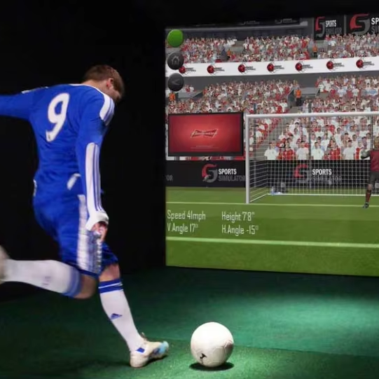 Indoor Playground Interactive AR Football Soccer Game Simulator Virtual Football Simulator Robot Goal Keeper Football Simulator