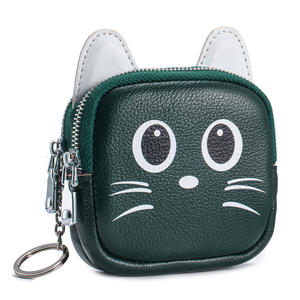 Nouveau Style mignon chat <span class=keywords><strong>Double</strong></span>-Zip porte-monnaie en cuir véritable Mini portefeuille porte-clés sac de rangement Niche rouge à lèvres pochette avec porte-clés - Product Image 3