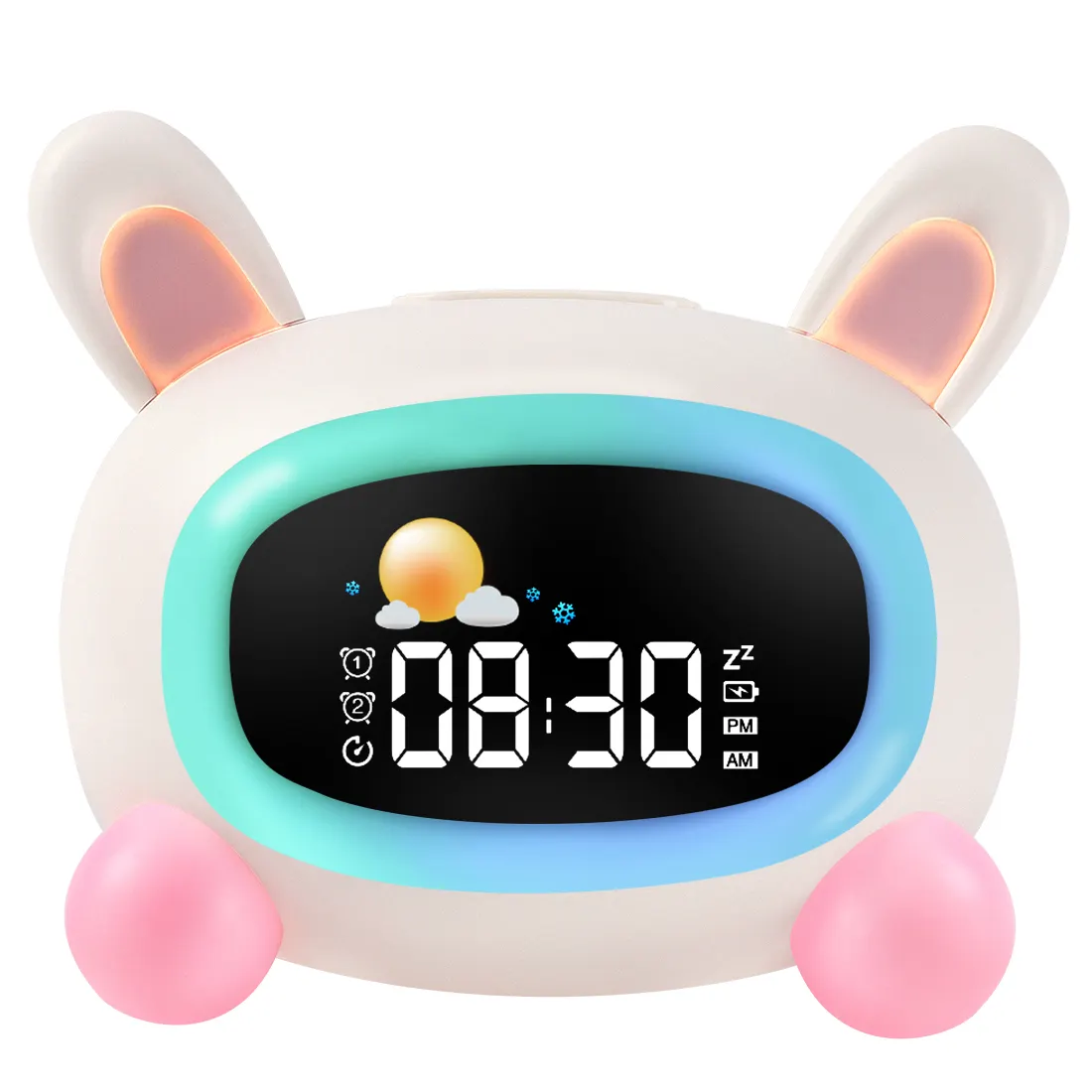 Alarmas inteligentes recargables lcd para niños, reloj LED de noche, luces de despertador usb y lámparas de conejo, relojes de mesa al por mayor