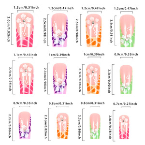 Faux ongles à presser pour <span class=keywords><strong>manucure</strong></span> française, motifs fleurs colorées et pétales, avec colle, pour l'automne et l'<span class=keywords><strong>hiver</strong></span>, vente en gros transfrontalière - Product Image 4