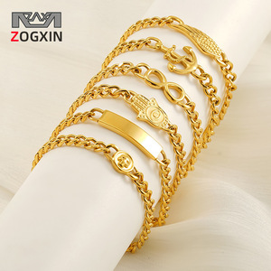 ZOGXIN Cuban Chain Bracelet Gold Plated Stainless Steel Anchor Infinity Hamsa Unisex Jewelry Gift - Product Image 1