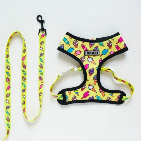 Custom Pink yellow Comfortable Adjustable Padded Doggy puppy supplies Accessories tactical no pull Pet Dog Harness And Leash Set